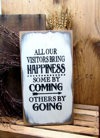 All Our Visitors Bring Happiness Some By Coming Others By Going, Funny Wood Sign