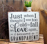 Just When I Thought I Was Too Old To Fall In Love Again I Became A Grandparent, Wooden Sign