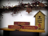 Wood Signs, Faith Family Friends, Set of 3 Shelf Sitters