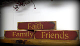 Wood Signs, Faith Family Friends, Set of 3 Shelf Sitters