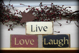 Live Love Laugh, Set of 3 Wooden signs, Shelf sitters, stackable little signs, Rustic Wood Signs, Wood sign sayings, Small wooden signs