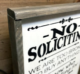 Rustic Framed Sign, No Soliciting